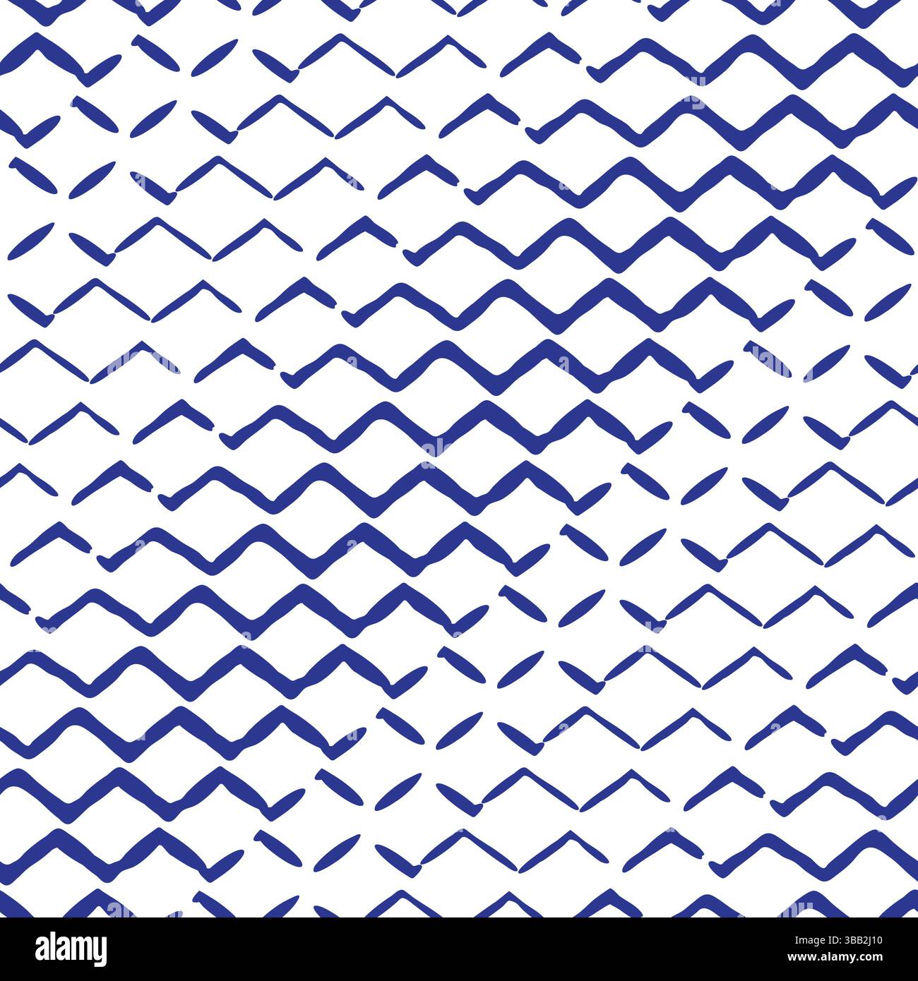 Doodle zig zag seamless vector pattern background. Abstract navy blue horizontal hand drawn chevron lines on white backdrop. Geometric repeating Stock Vector