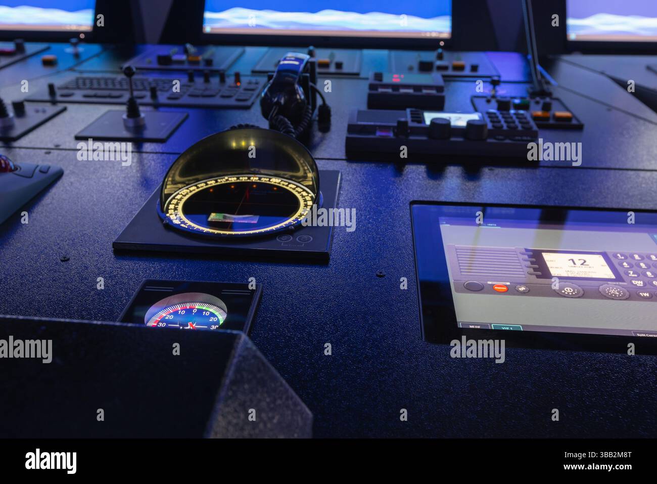 Marine navigation simulator. High-tech ship navigation bridge control ...