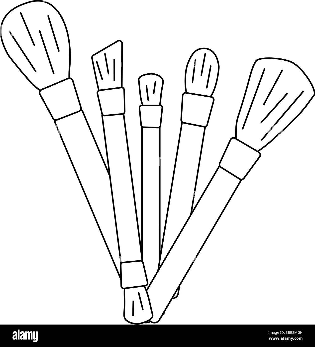 Makeup brushes composition. Vector graphic line illustration. Black and white cute cosmetic makeup art. Banner, poster, wrapping paper, sticker, print Stock Vector