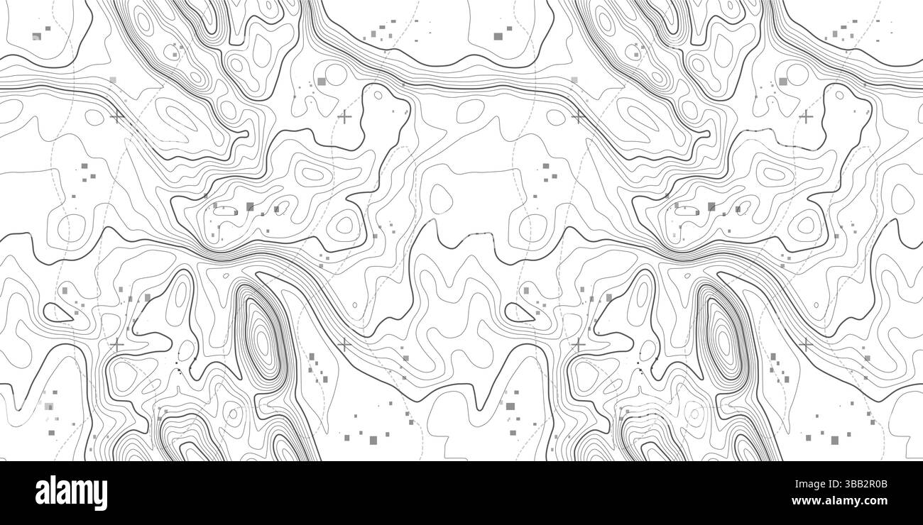 Line pattern seamless map topography background. Contour texture wood topographic abstract curves vector. Mountain compass cartography with linear Stock Vector
