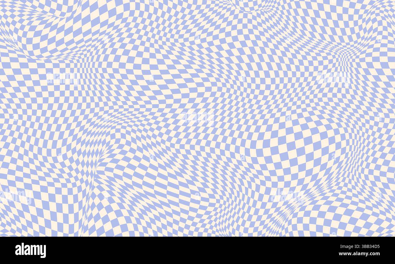 Groovy checker seamless pattern, wavy abstract retro checkerboard background. Trippy wave board geometric. Funky square warp y2k chess psychedelic 90s Stock Vector