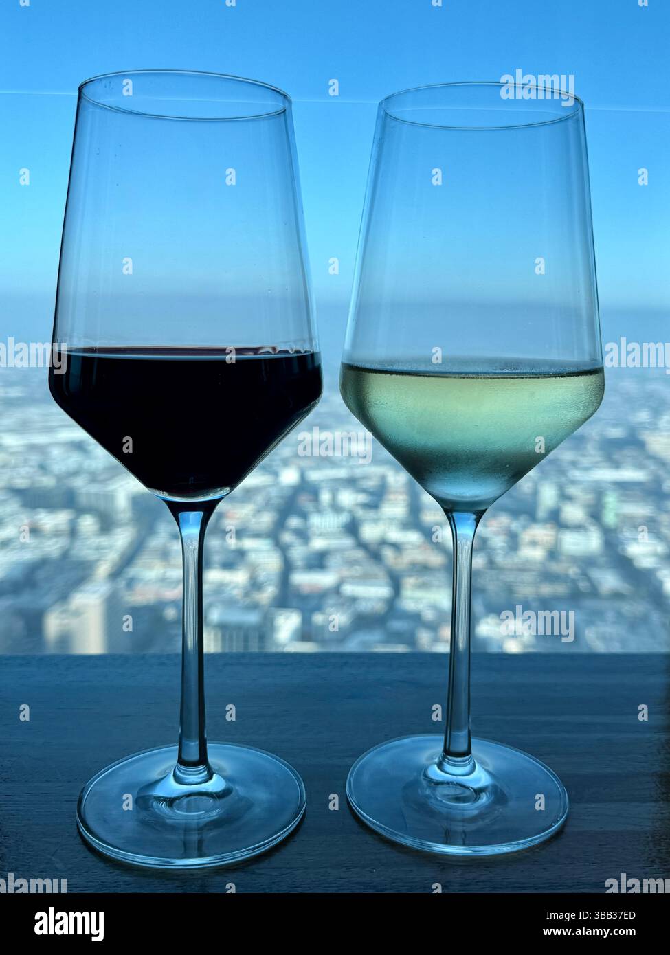 Red and white wine at 71above in Los Angeles, California - Smartphone Captured Stock Image