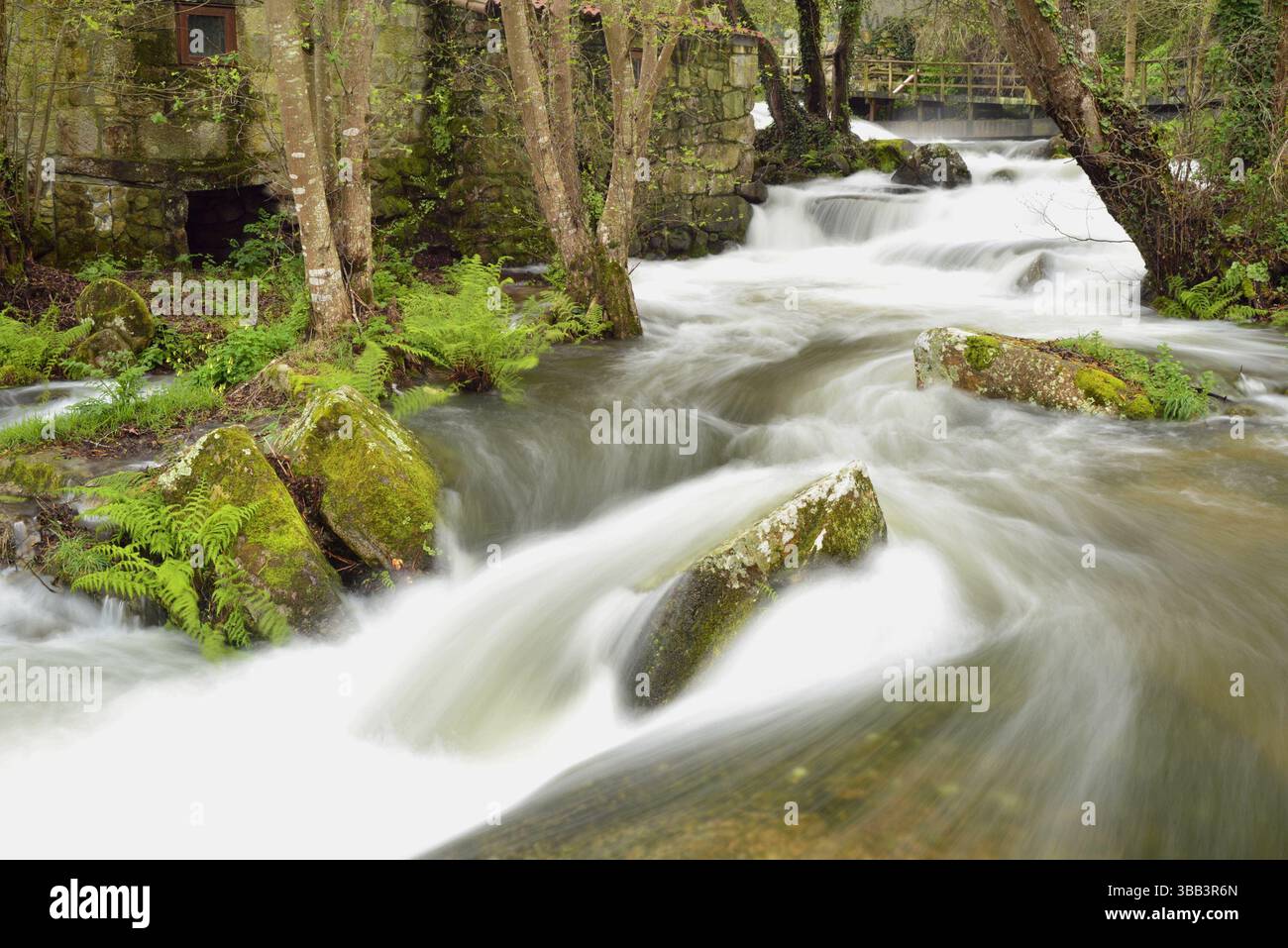Water cycle, Baiña stream flowing fast through the rocks after a heavy ...