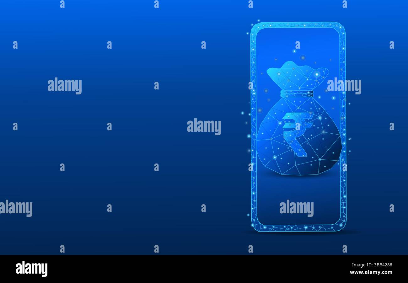 Smartphone with savings or financial profit concept with rupee ...