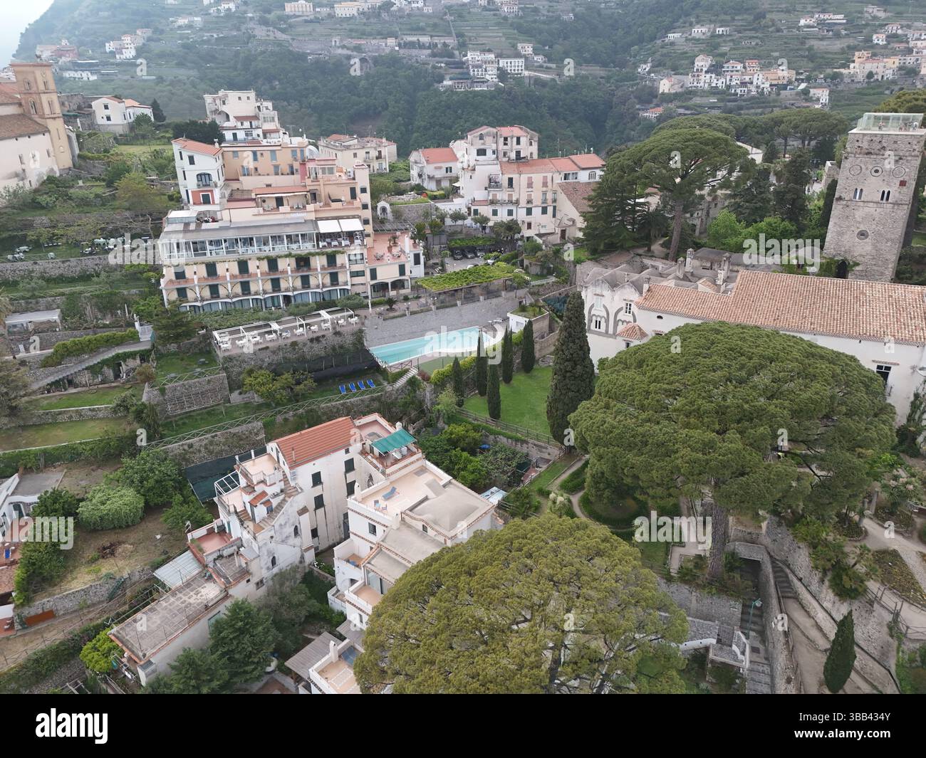 aerial view of Ravello, Amalfi Coast. Ravello is a resort town set 365 ...