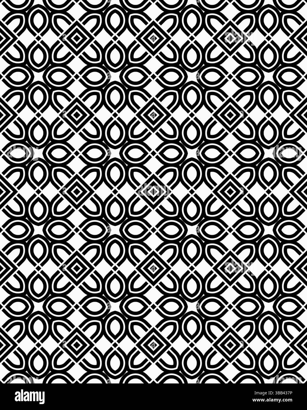 Complex black and white pattern features various interconnected shapes ...