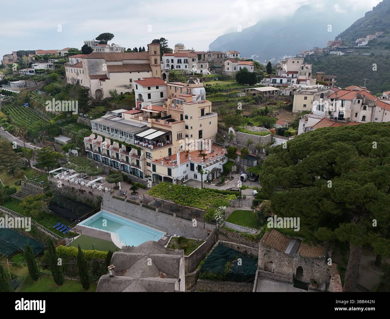 aerial view of Ravello, Amalfi Coast. Ravello is a resort town set 365 ...