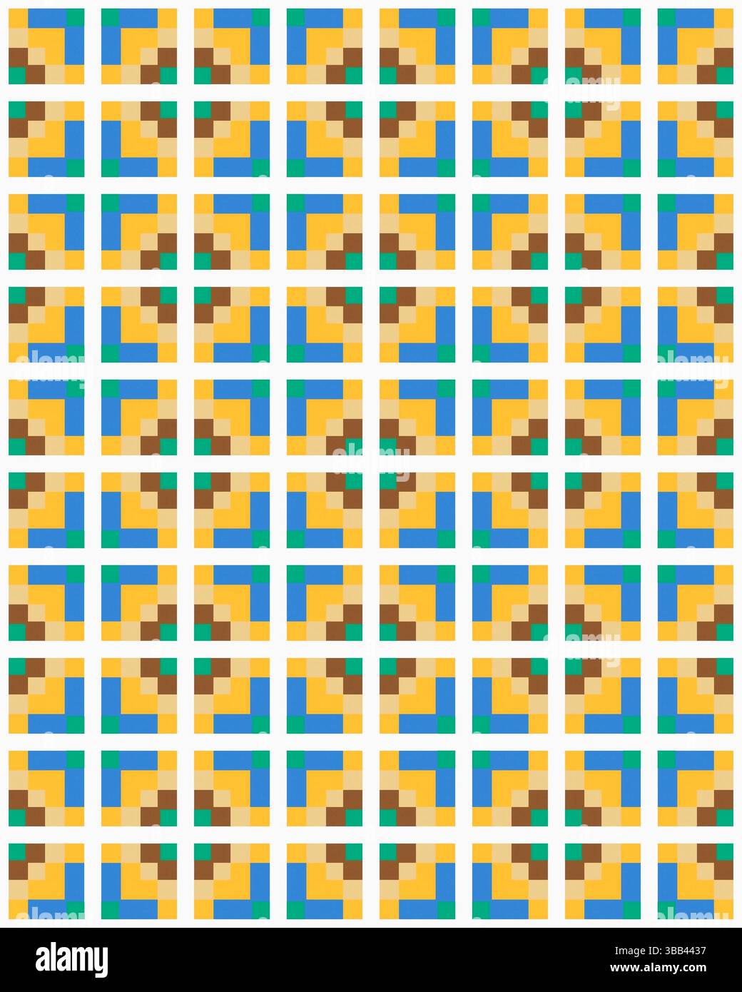 Bright geometric pattern showcases interconnected squares and lines in various colors, creating an eye-catching visual effect. Stock Photo