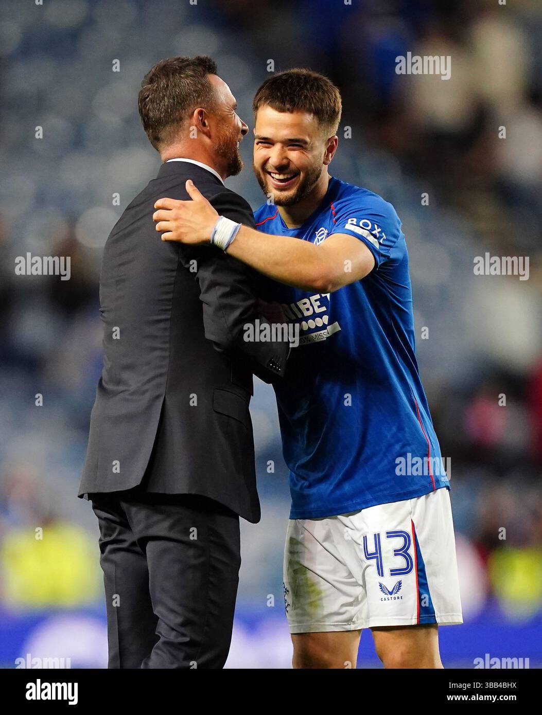 Rangers interim head coach Barry Ferguson and Nicolas Raskin after the ...