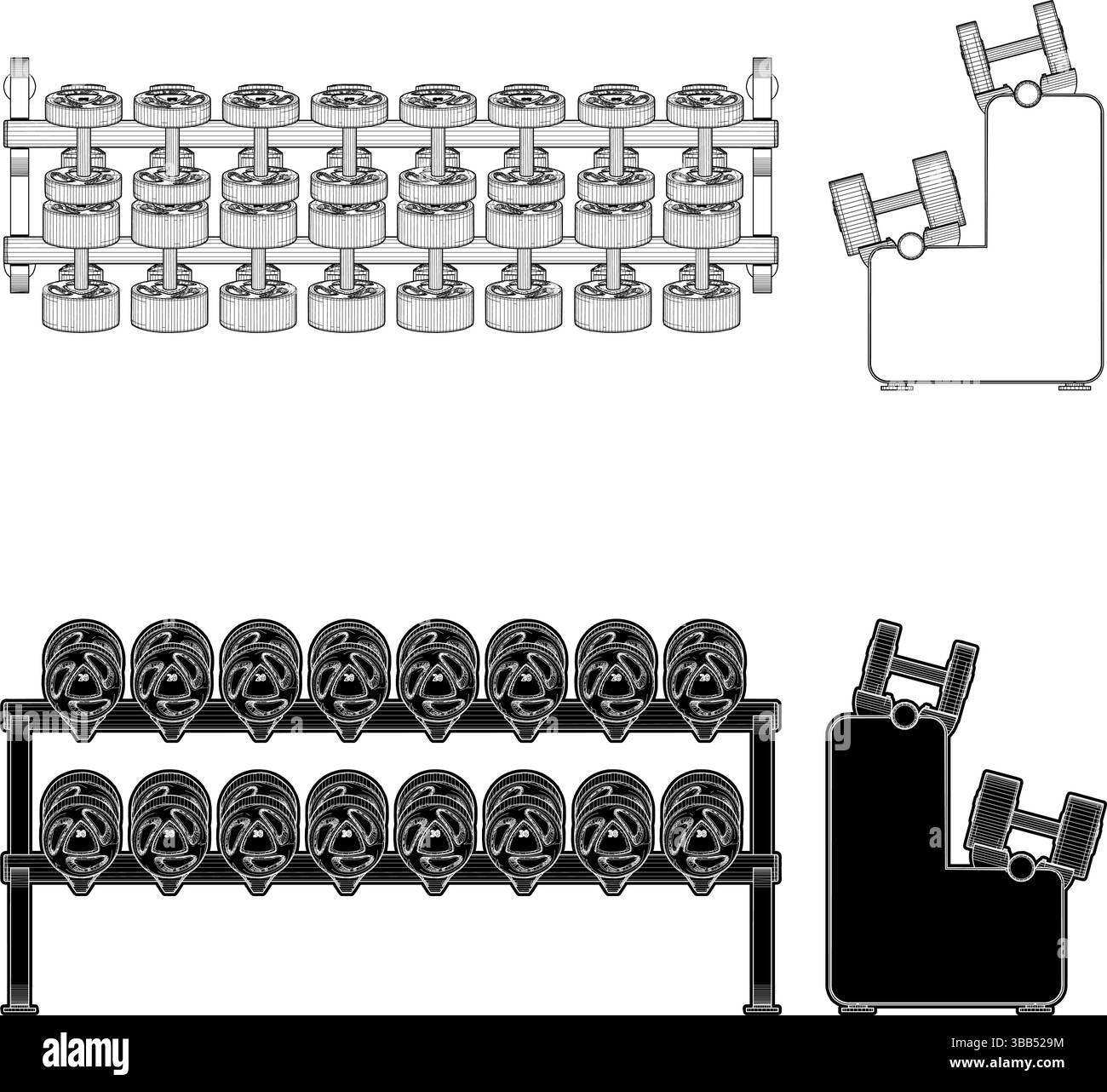Dumbbell Rack Horizontal Vector. Illustration Of Dumbbells Isolated On ...