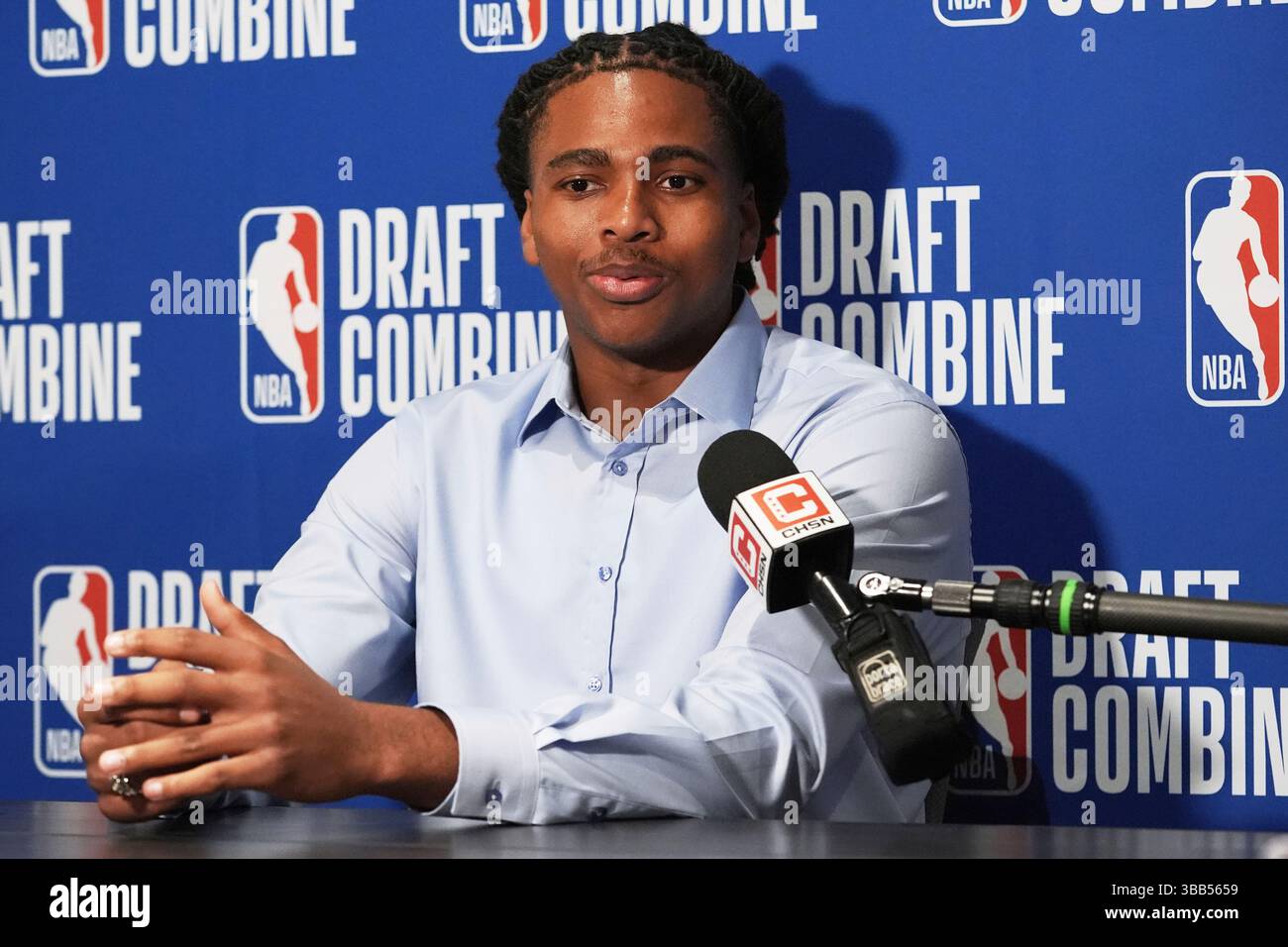 Collin MurrayBoyles talks to media at the 2025 NBA basketball draft 2025 Nba Draft Date