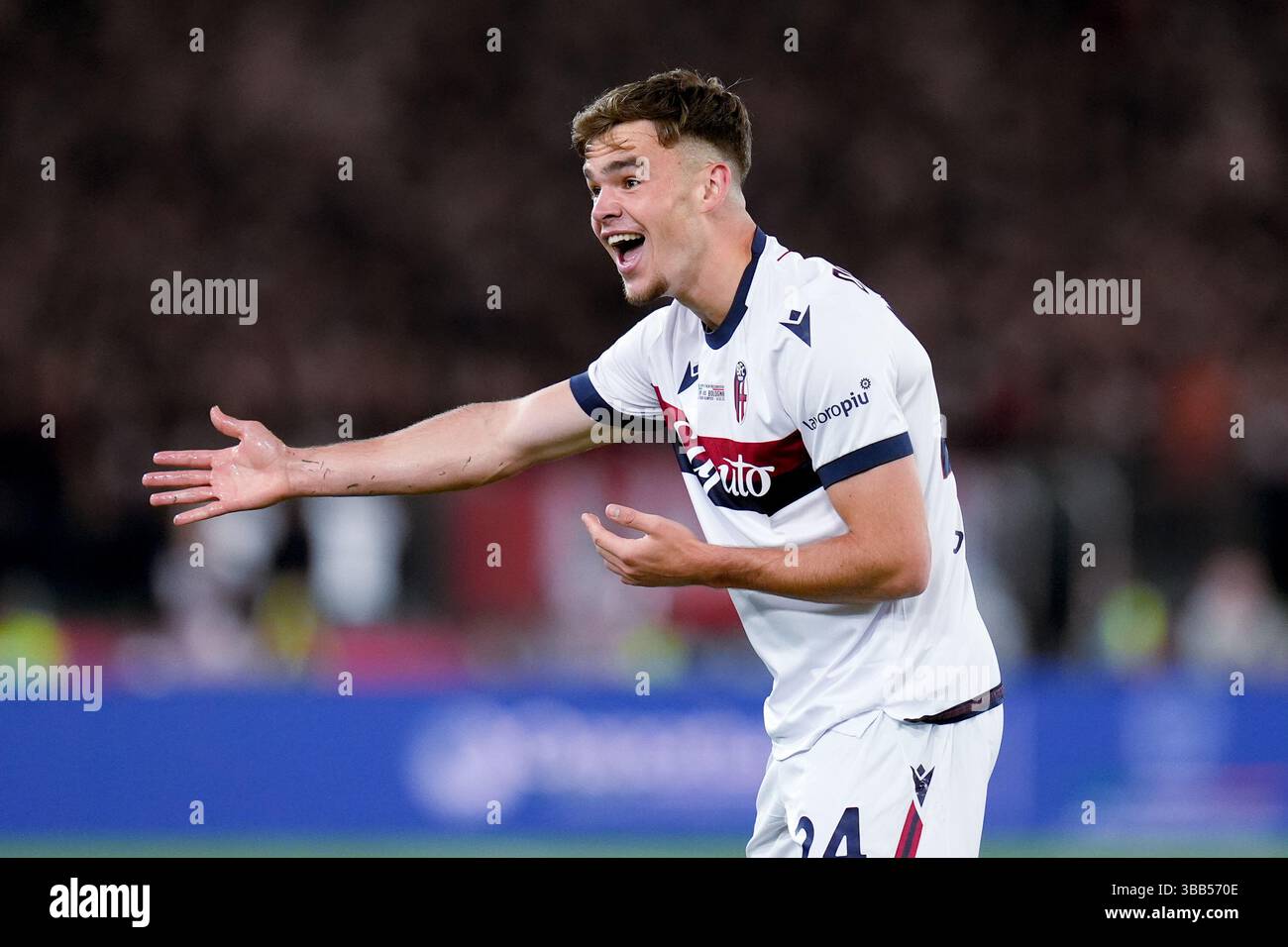 Rome, Italy. 14th May, 2025. Thijs Dallinga of Bologna FC reacts during ...