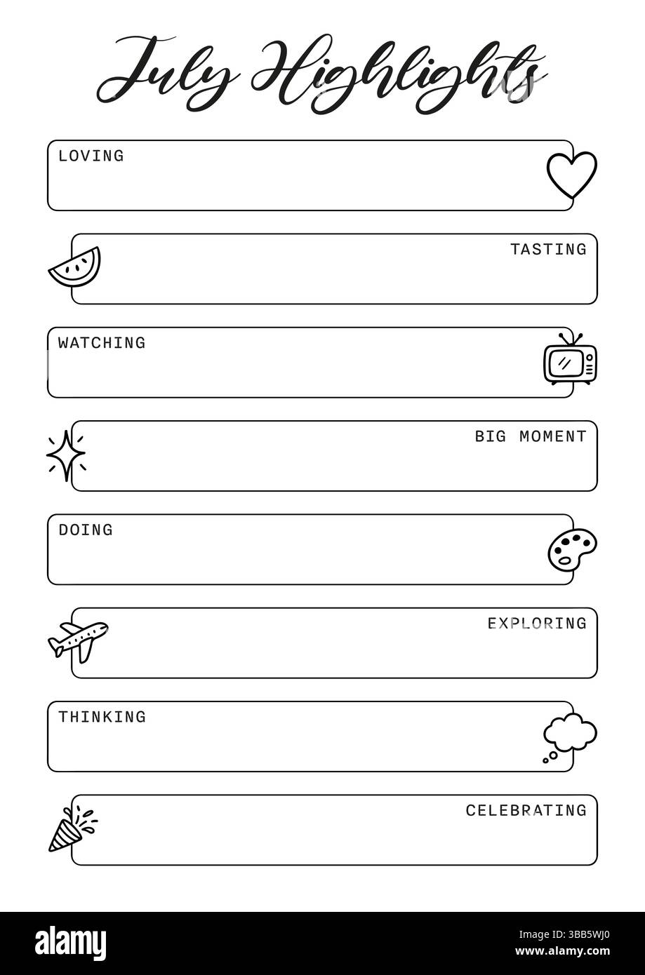 July Highlights Summer Journal Printable Planner Page Template, Vector ...