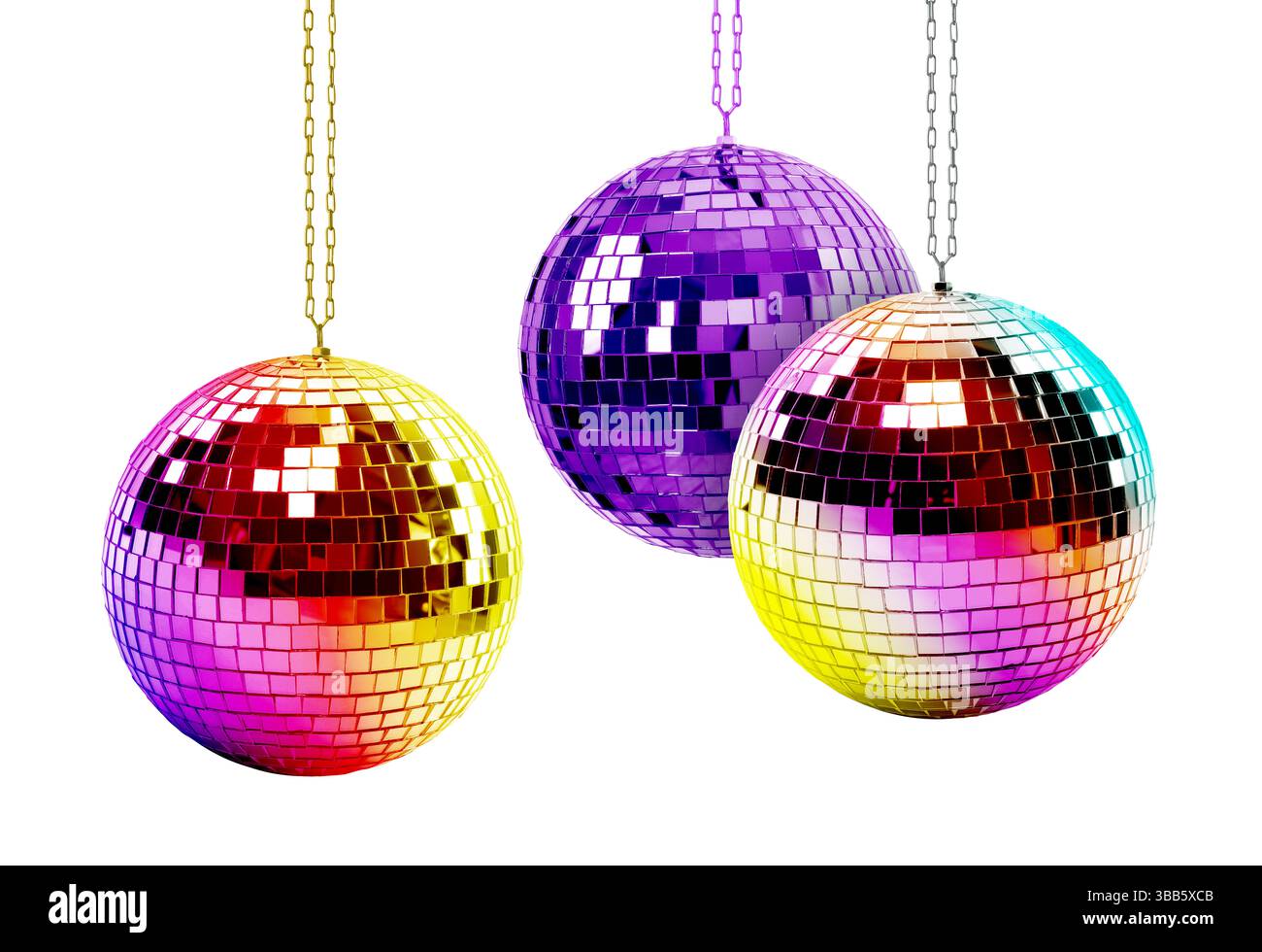 Different shiny disco balls on white background Stock Photo - Alamy