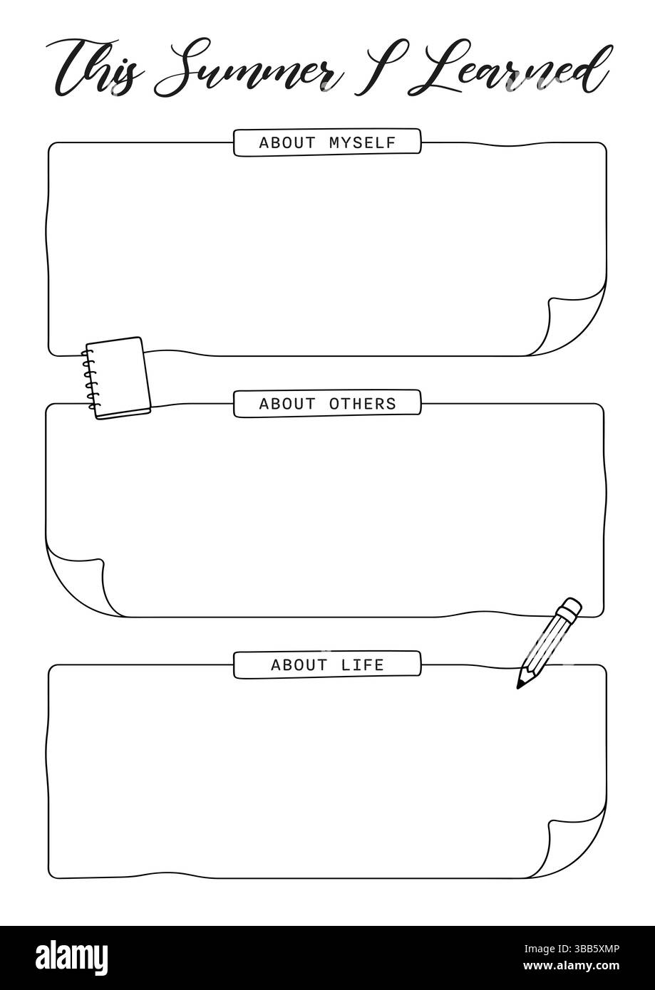 Summer learned Journal Printable Planner Page Template, Vector ...