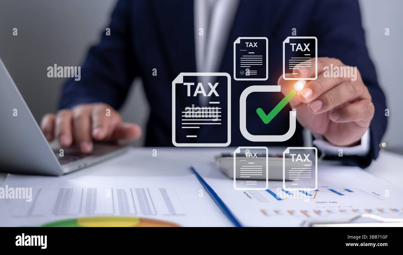 Tax documents and savings, Corporate and individual tax payment concept ...