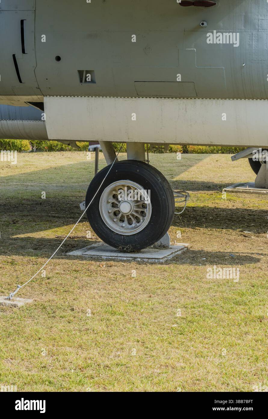 Daejeon, South Korea. October 20, 2019: Port side landing gear on Grumman S-2A tracker on display at National Cemetery Stock Photo