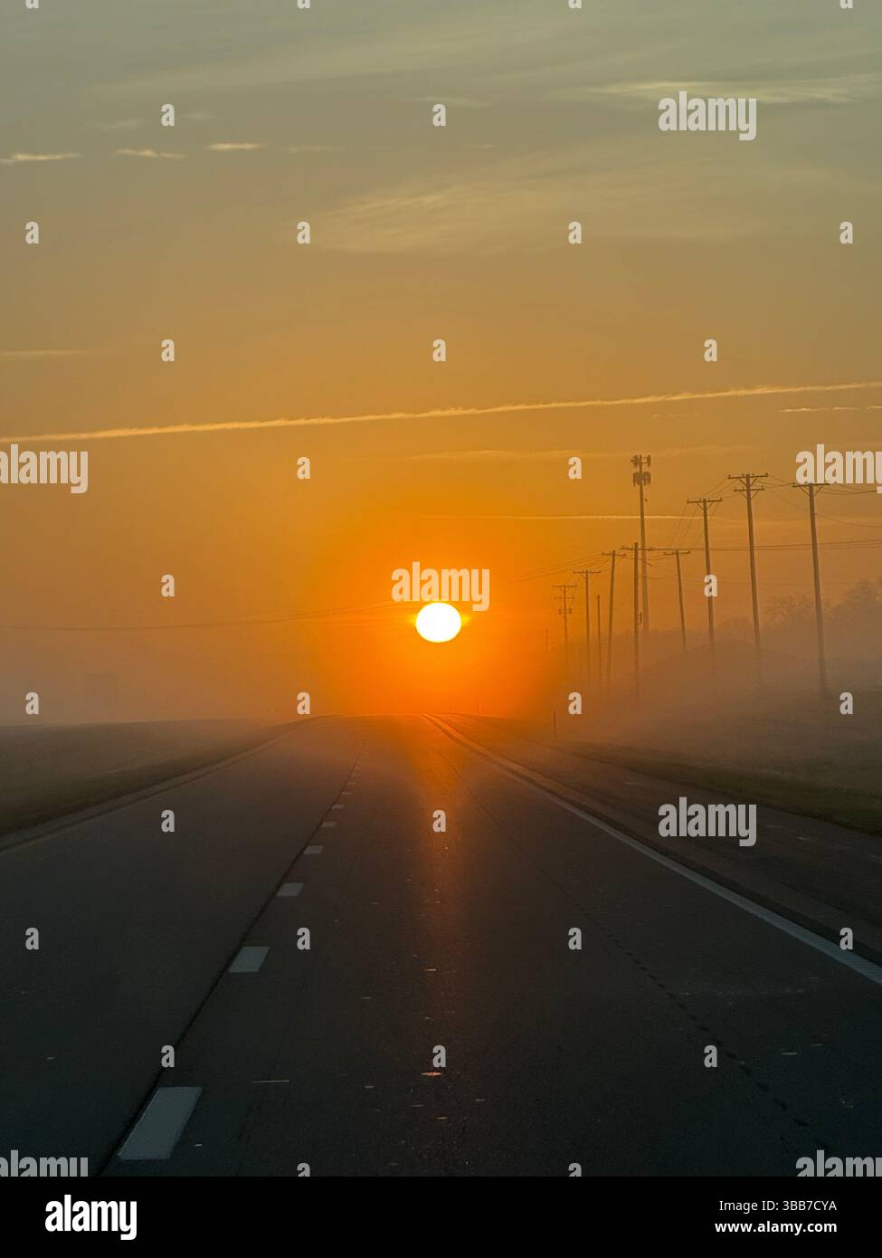 Foggy highway sunrise - Smartphone Captured Stock Image