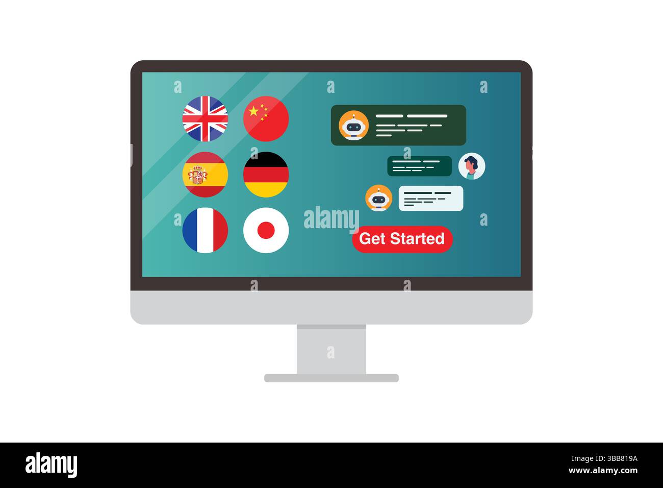 Learning of different foreign languages online on computer screen ...