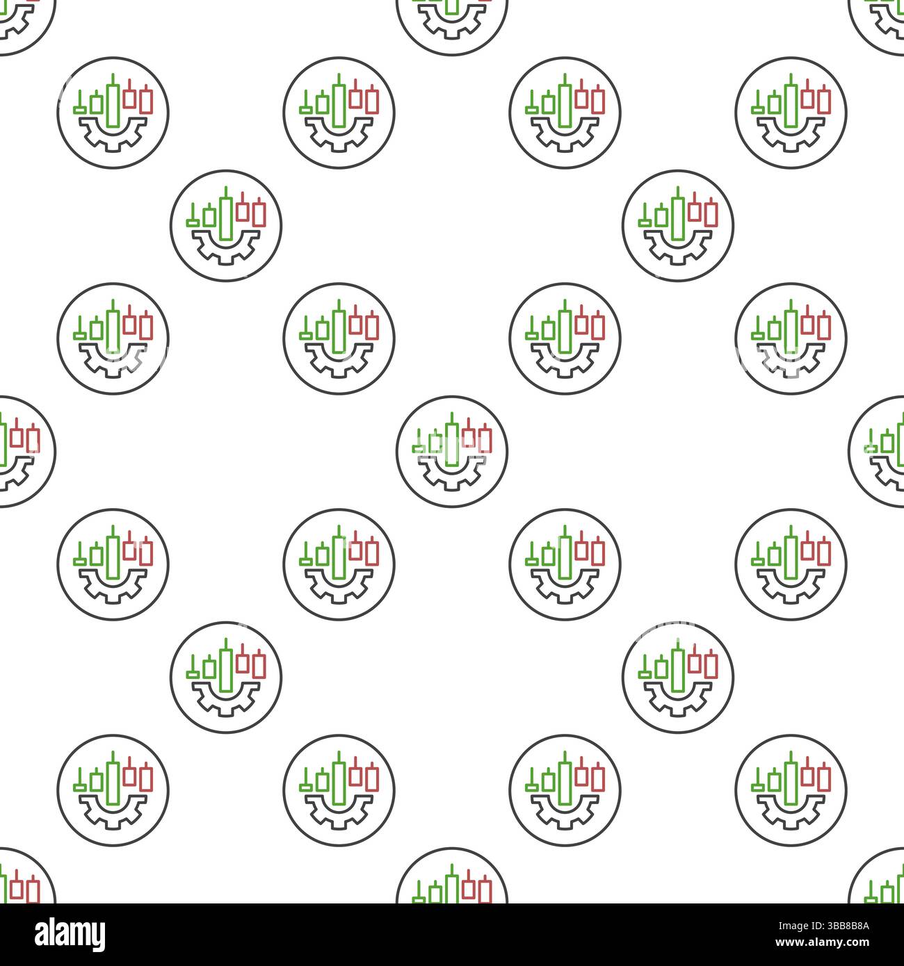 Candlestick Chart on Gear vector concept linear round seamless pattern Stock Vector