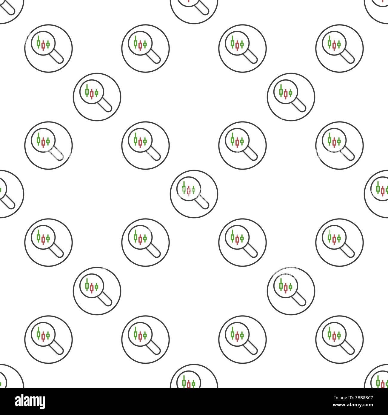 Crypto Trading vector Magnifying Glass with Candlestick Chart concept linear round seamless pattern Stock Vector