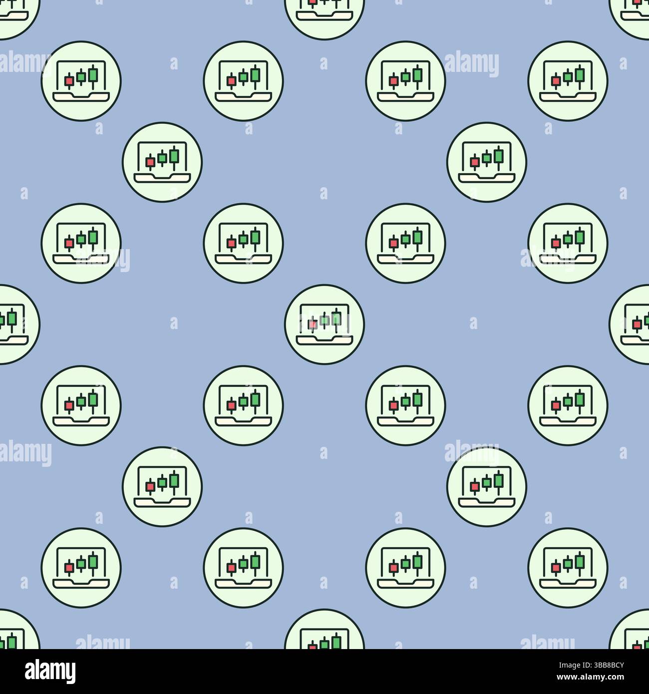 Candlestick Chart on Laptop Screen vector Trading concept circle shaped colored seamless pattern Stock Vector