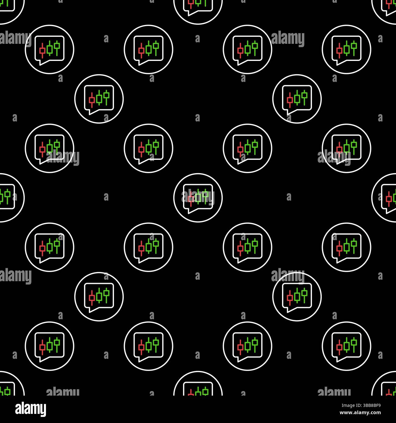 Candlestick Chart in Speech Bubble vector concept round seamless pattern in outline style Stock Vector