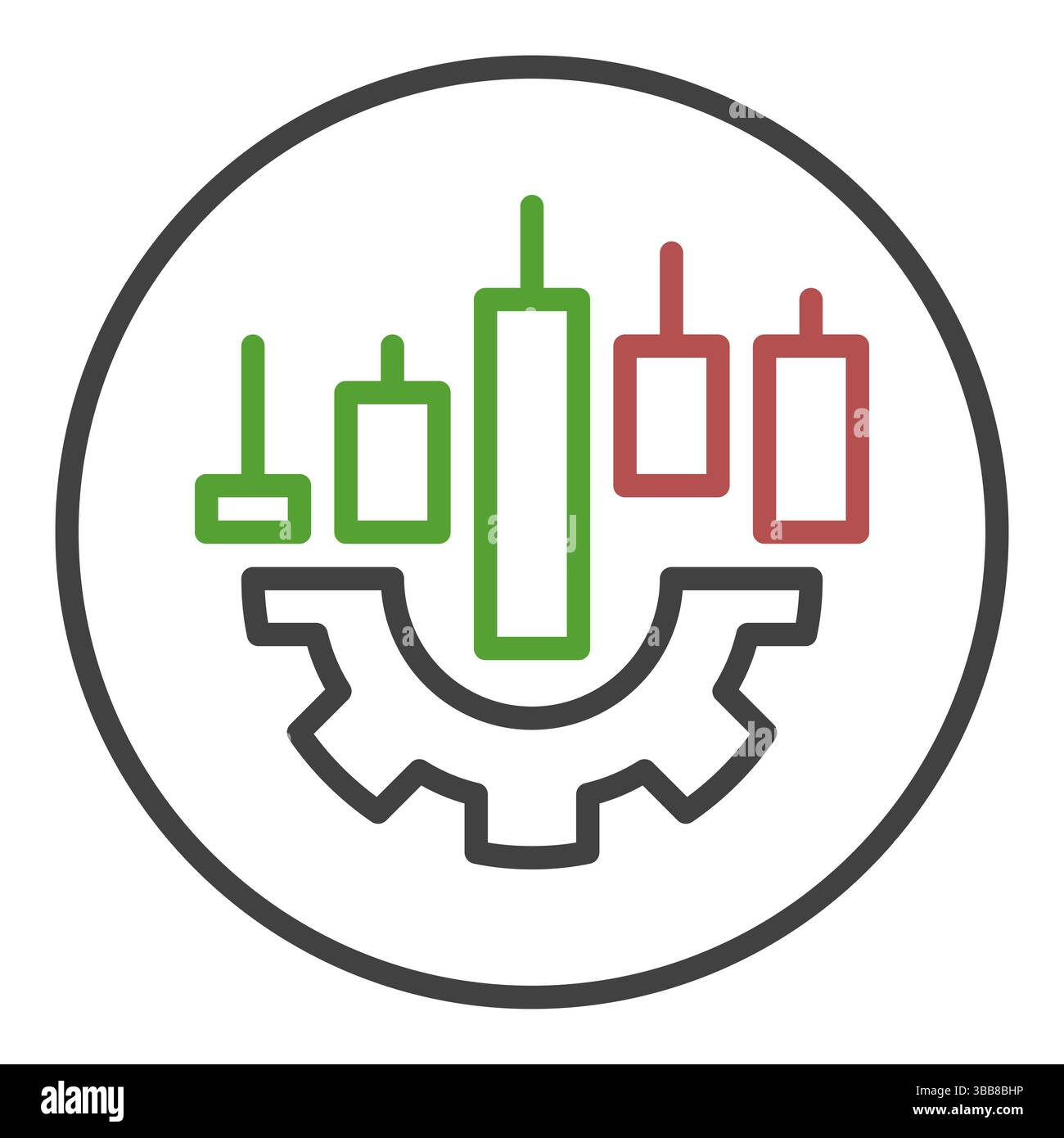 Candlestick Chart on Gear vector concept linear round icon or symbol Stock Vector