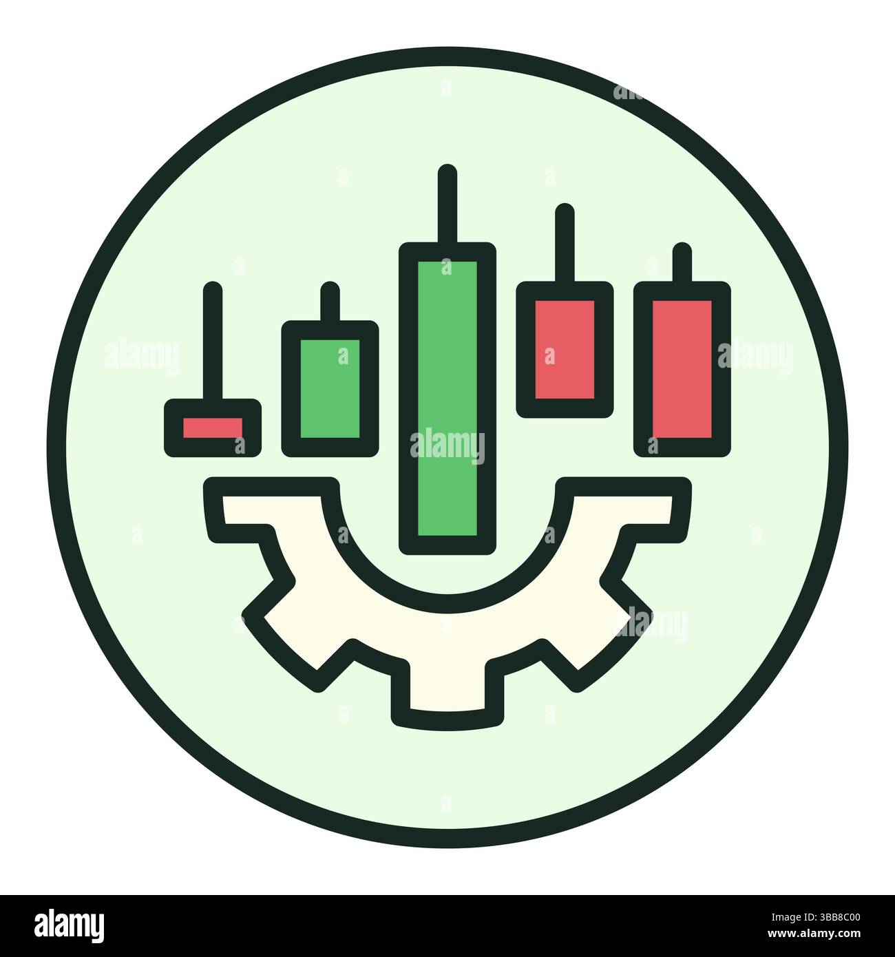 Candlestick Chart on Cog wheel vector concept colored round icon or logo element Stock Vector