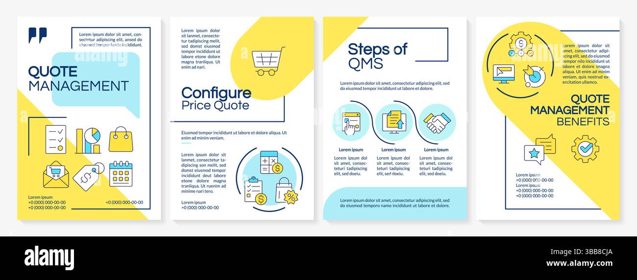 Quote management process blue and yellow brochure layout Stock Vector ...