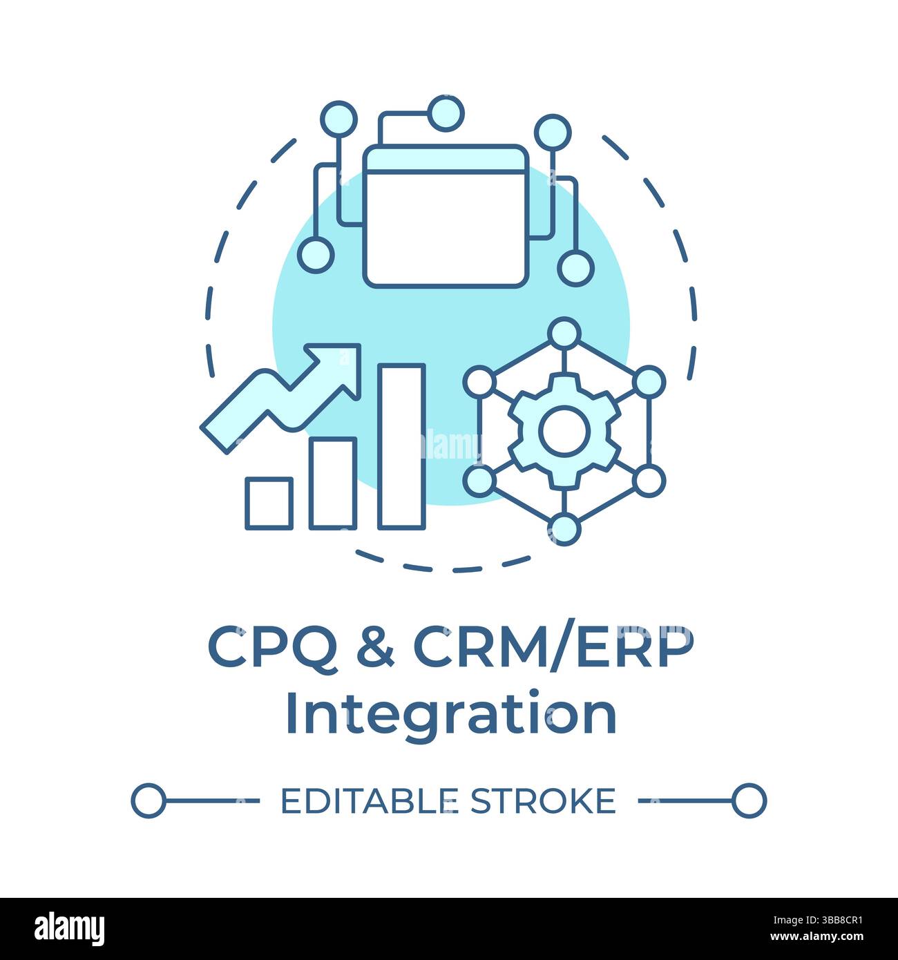 CPQ and CRM or ERP integration soft blue concept icon Stock Vector