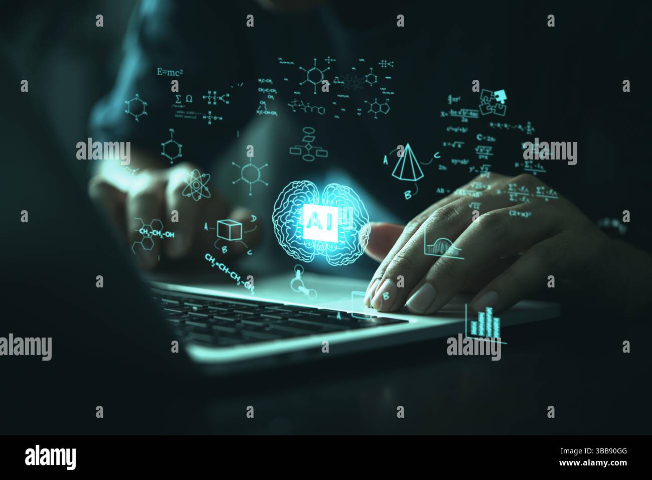 AI technology concept with machine learning, artificial intelligence, data science, and coding innovation. Futuristic digital transformation and cyber Stock Photo