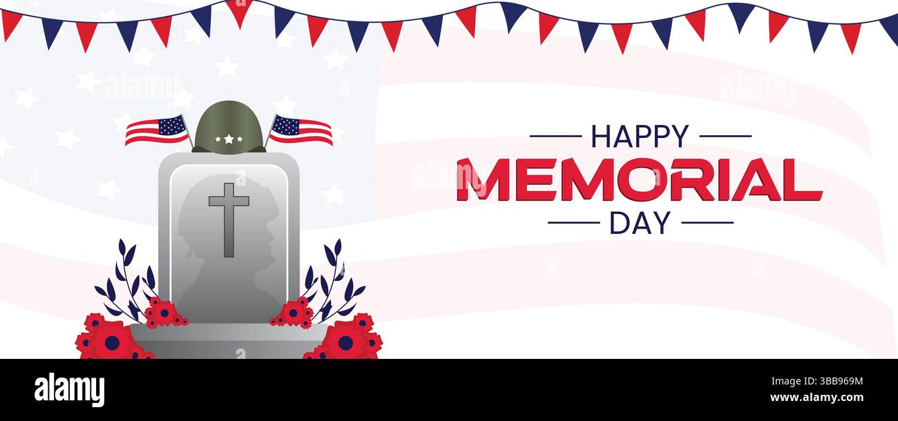 Happy Memorial Day Banner Design USA Grave and Flag Tribute