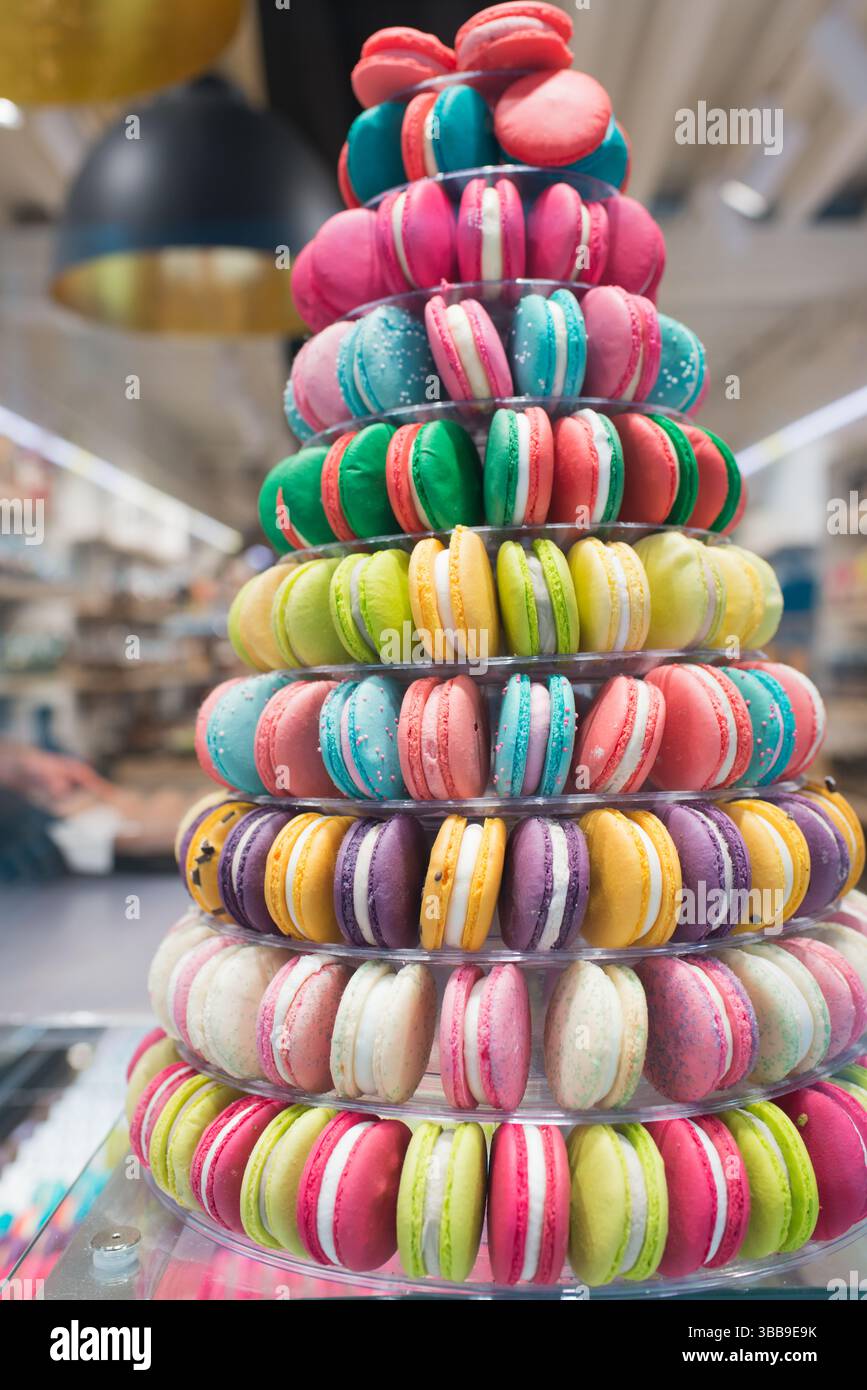 Beautiful multicolor macaroon tower Stock Photo