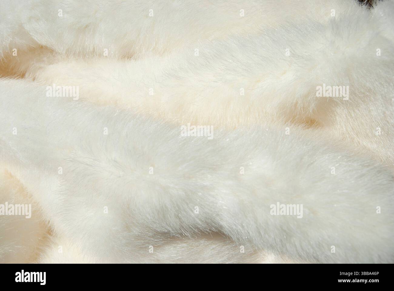 White fur background. Close-up of fur. White fur with folds texture. Fur surface. Stock Photo
