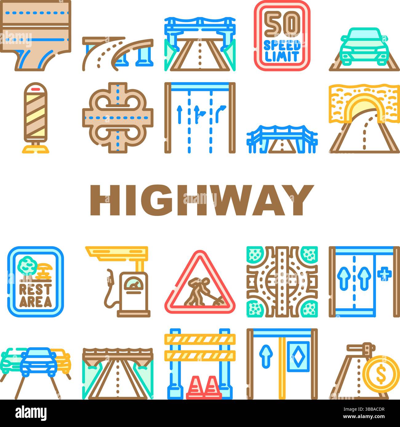 highway road traffic asphalt icons set vector Stock Vector Image & Art ...