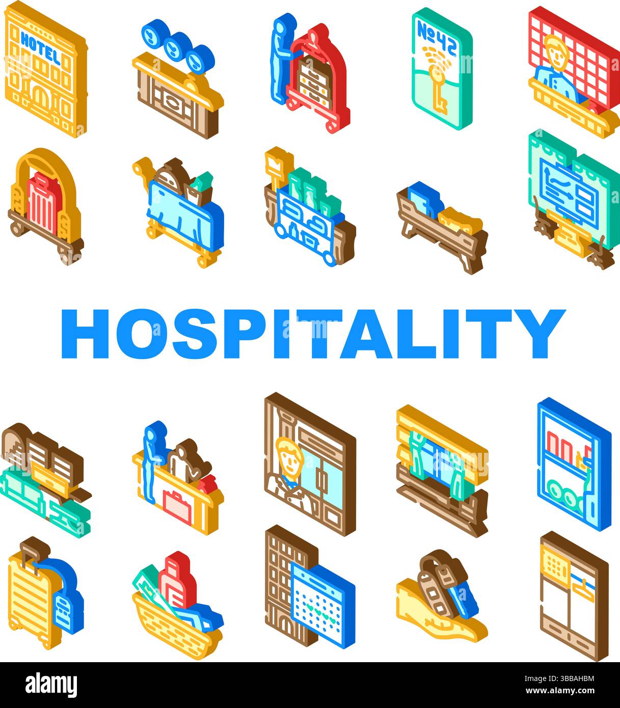 hospitality service guest hotel icons set vector Stock Vector Image ...