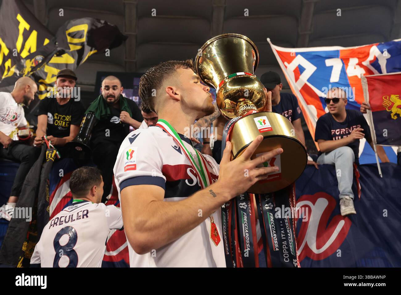 Rome, Italy. 14th May, 2025. Thijs Dallinga of Bologna FC kisses the ...