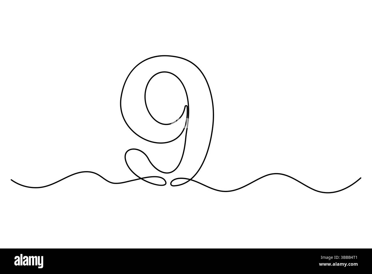 Number nine continuous one line drawing of number 9 editable One line