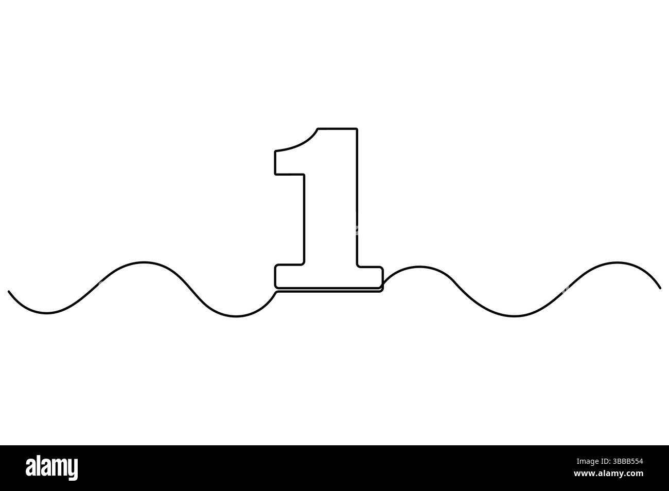 Continuous editable line drawing of number 1. editable One line drawing ...