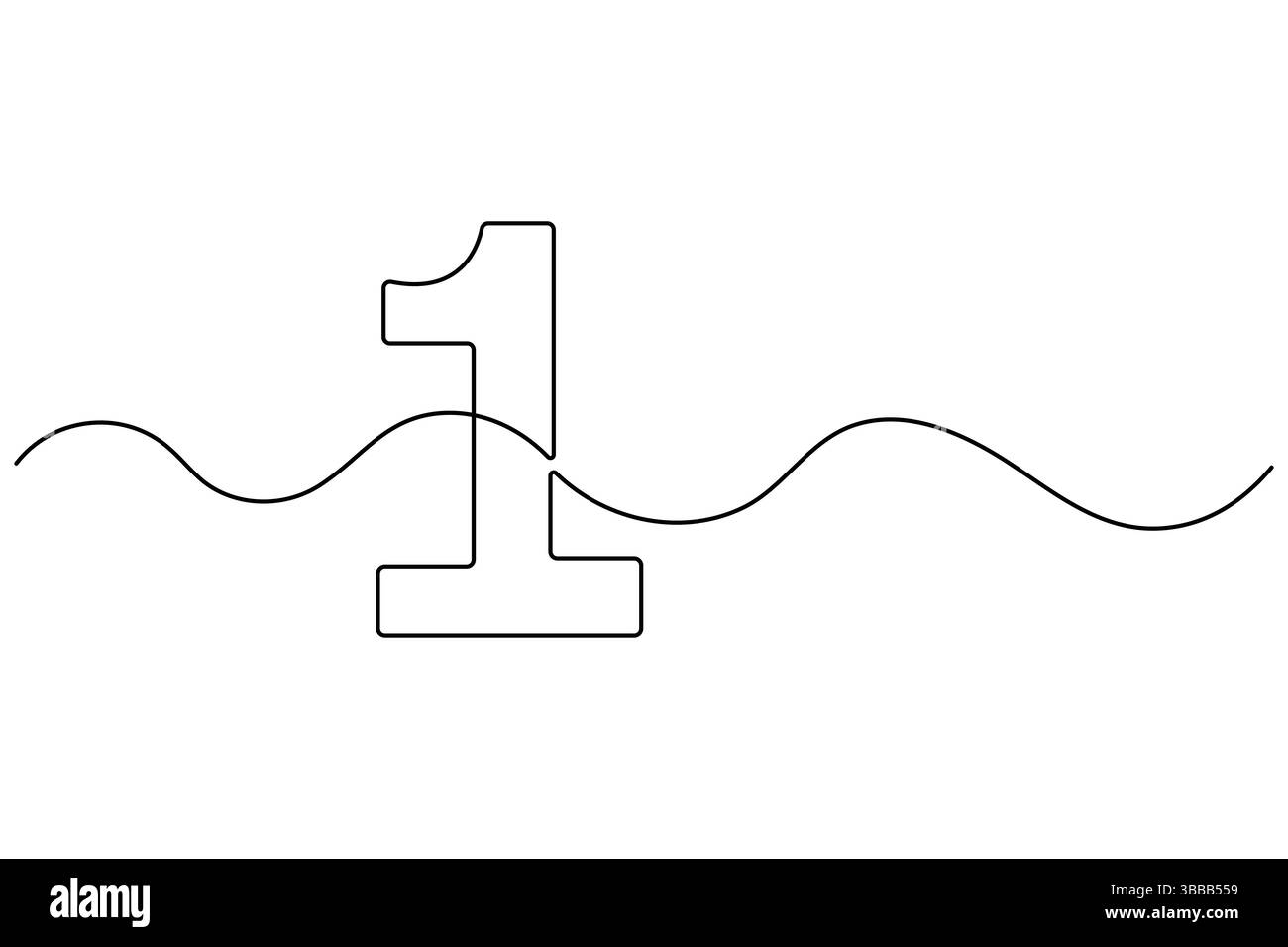 Continuous editable line drawing of number 1. editable One line drawing ...