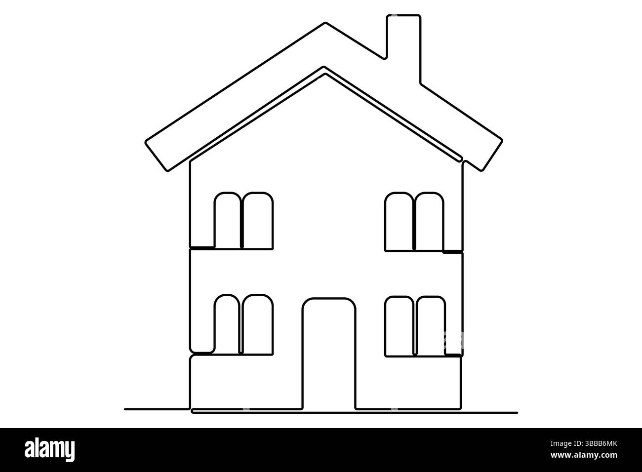 Continuous one line drawing House concept art illustration of white ...