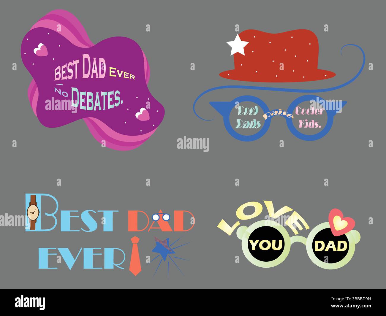 Cute Father’s Day Typography Badges & Graphics Stock Vector