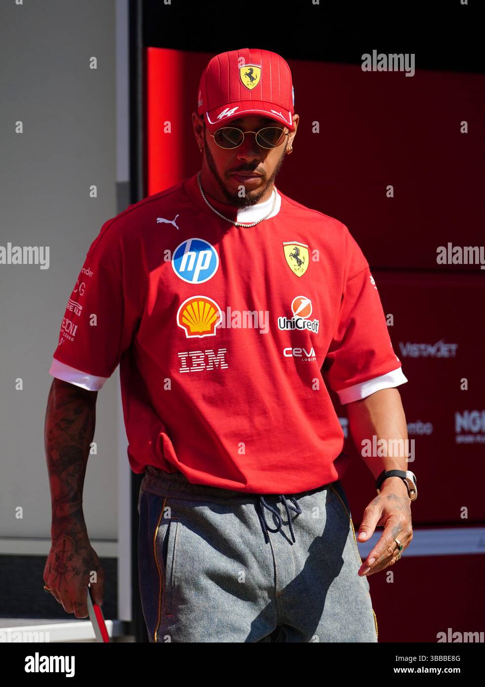 Ferrari's Lewis Hamilton at the Autodromo Internazionale Enzo e Dino Ferrari, commonly known as Imola. Picture date: Thursday May 15, 2025. Stock Photo
