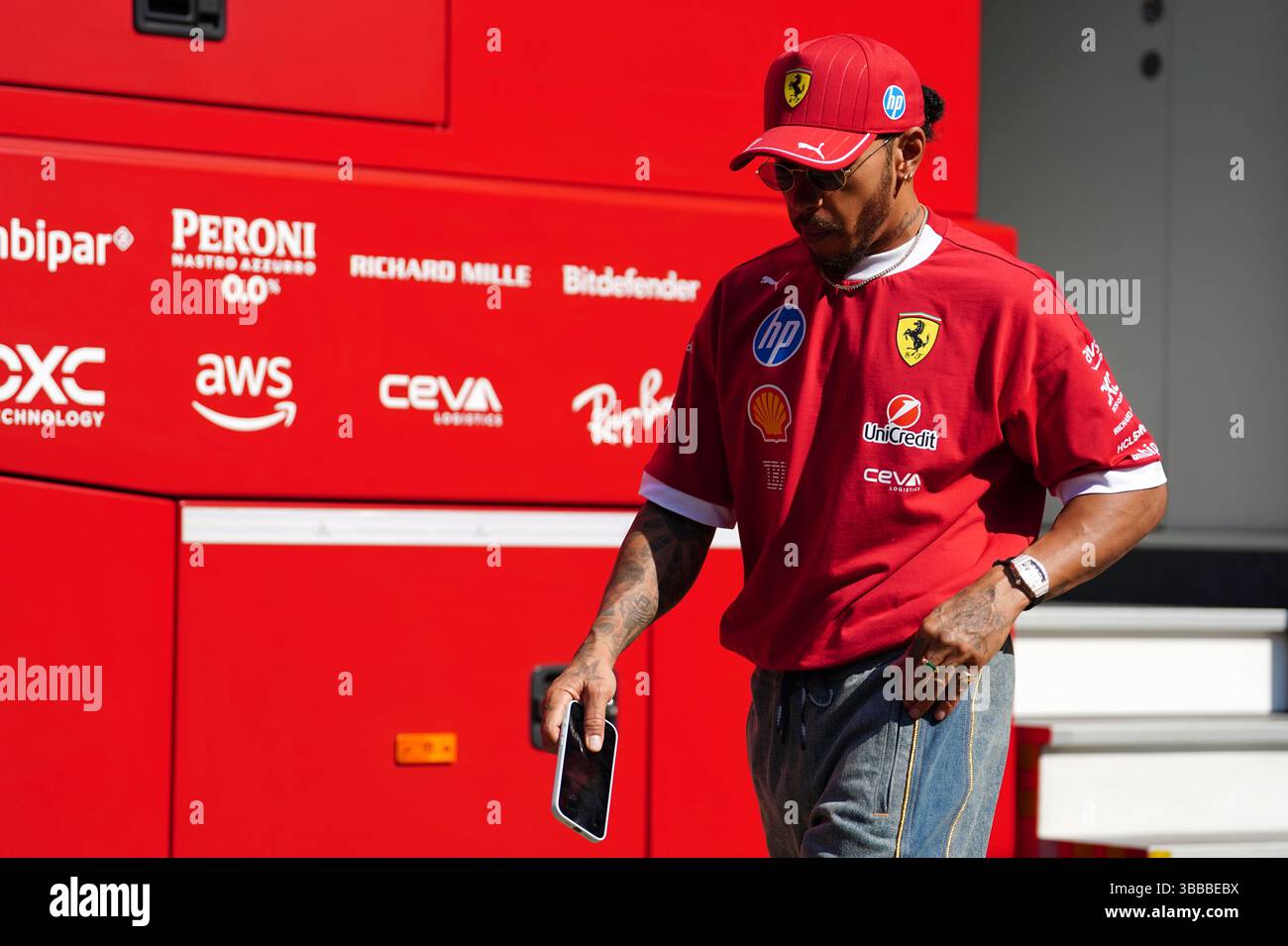 Ferrari's Lewis Hamilton at the Autodromo Internazionale Enzo e Dino Ferrari, commonly known as Imola. Picture date: Thursday May 15, 2025. Stock Photo