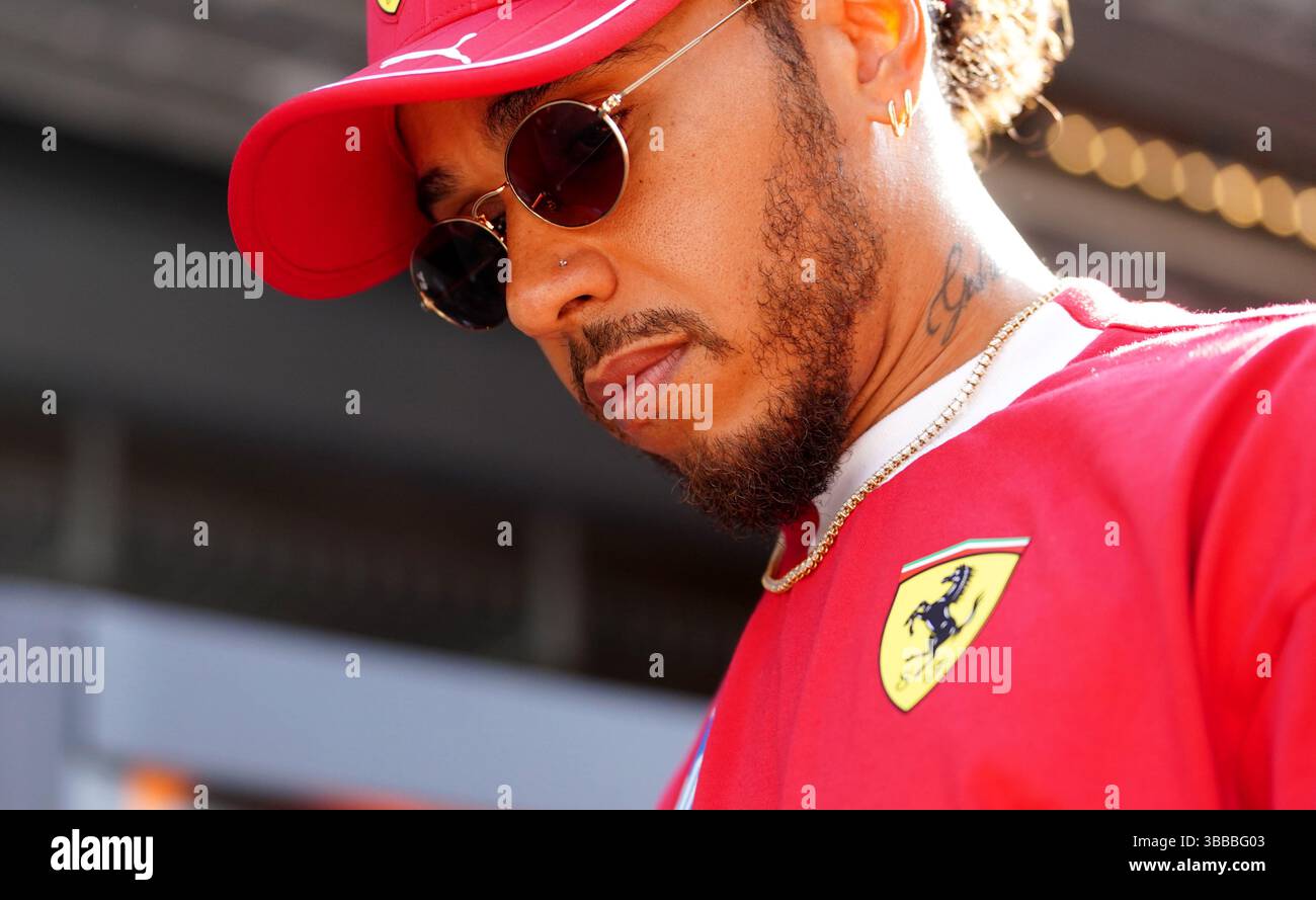 Ferrari's Lewis Hamilton at the Autodromo Internazionale Enzo e Dino Ferrari, commonly known as Imola. Picture date: Thursday May 15, 2025. Stock Photo