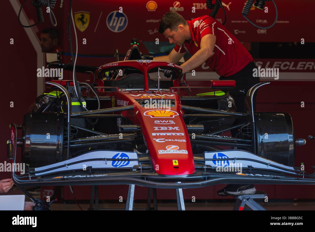 2025 Formula One Emilia Romagna Grand Prix Autodromo Enzo e Dino Ferrari, Imola, Italy.15.May.2025 Scuderia Ferrari SF-25 in the garage during Formula One Emilia Romagna Grand Prix Imola Autodromo Enzo e Dino Ferrari Italy Copyright: xJayxHiranox Stock Photo