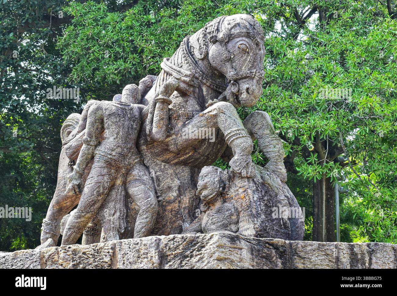Sculpture of a horse made with stone situated at Konark Temple at Puri Odisa in India Stock Photo