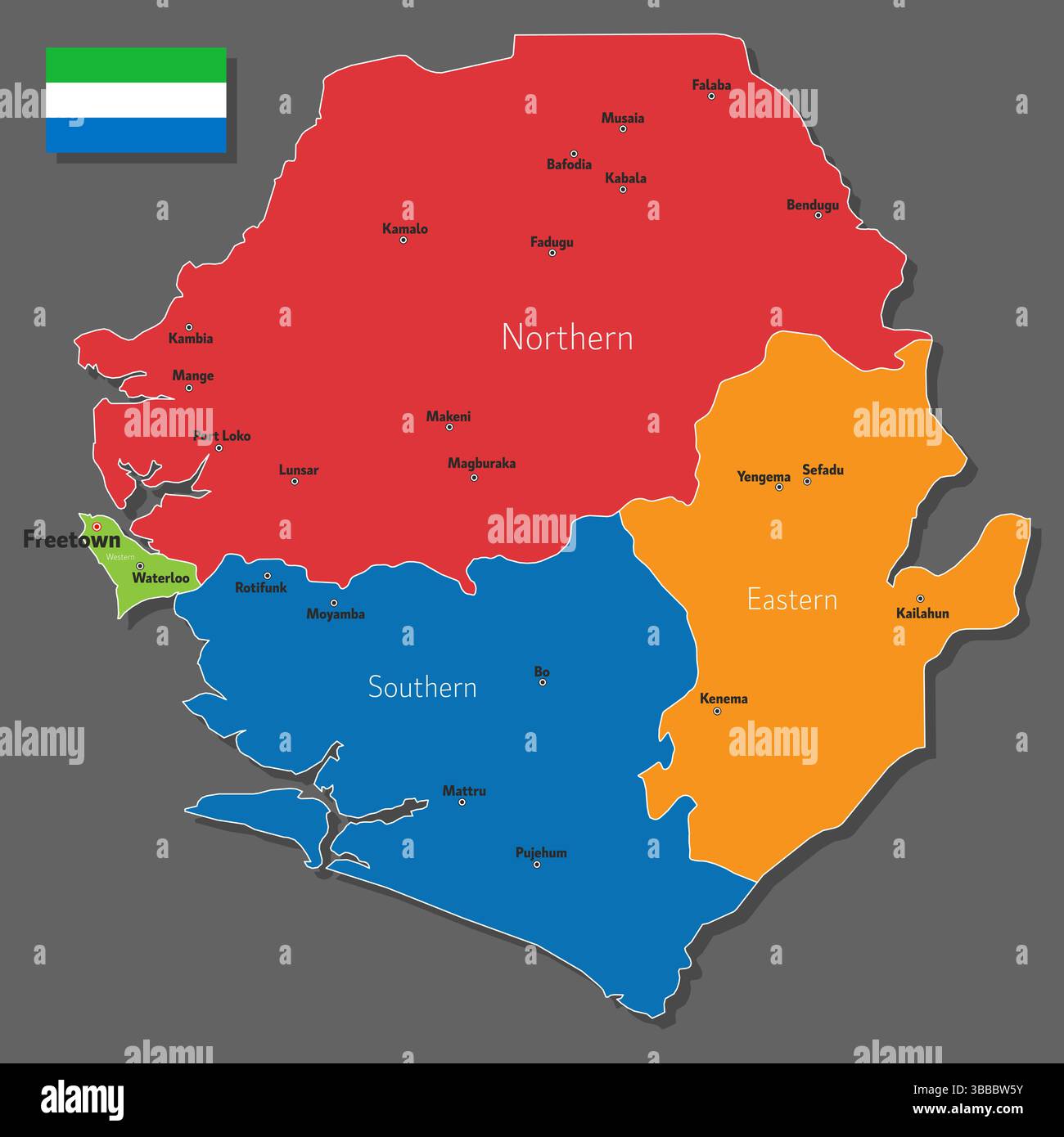 Vector map of Sierra Leone with names of cities and with borders city ...