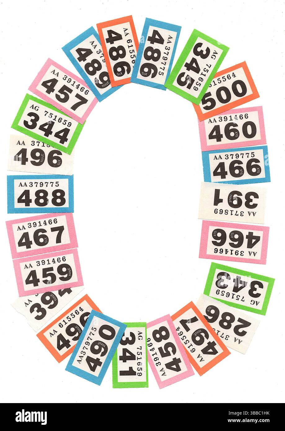 Raffle tickets in the shape of a number nought isolated on a white ...